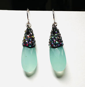 Sparkle Chalcedony Earrings, Ocean Blue Gemstone Earrings - Janine Design