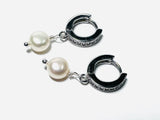 Pearl Huggie Hoops, Pearl Earrings, Hoops - Janine Design