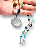Long Gemstone and Myan Calendar Inspired Pendant