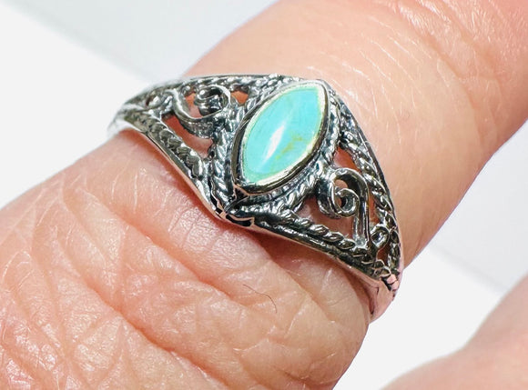 Small Silver Filigree Turquoise Ring - Janine Design