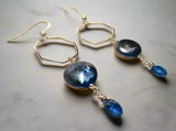 Hexagon Hoop Pearl Earrings, Golden Hoops