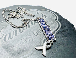 Purple Ribbon Bar Necklace, Purple CZ Necklace - Janine Design