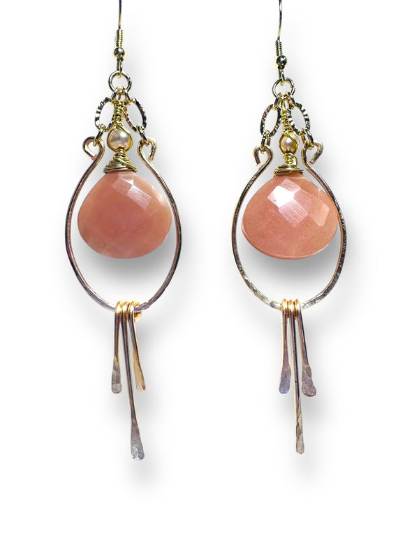 Wire Wrapped Peach Gemstone Earrings - Janine Design