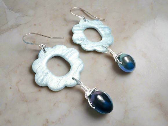 Flower Hoop Earrings, Clay Circle Earrings, Earrings