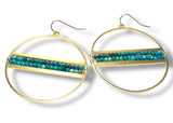 Gemstone Hoops, Brass Ring Hoops, Brass Earrings