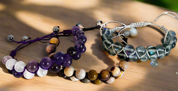 Gemstone Beaded Bracelet, Nylon Bracelet, Adjustable Bracelet - Janine Design