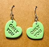 Conversation Heart Earrings/ Clay Earrings, Valentines Earrings/ Heart Earrings - Janine Design
