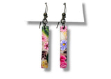 Floral patterned bar earrings on a white background