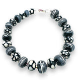 Clay Bracelet, Sparkle Bracelet, Handmade Bracelet, Art Bracelet - Black and White Beads