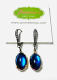Glass Drop Earrings/ Blue -and pink reflective oval drops