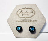 Crystal Clay Studs - blue with black clay Janine Design