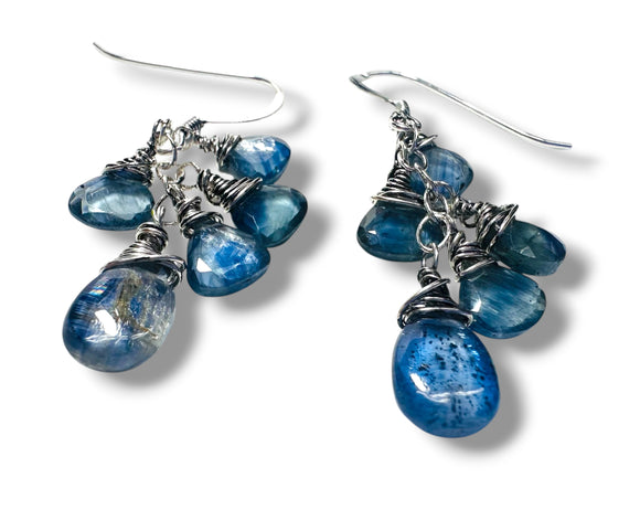 Kyanite shaped teardrop beaded earrings. Gemstone drop earring in sterling silver 