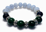 Blue Lace Agate and Gem Mix Bracelet Bracelet with alternating green and blue beads on a white background