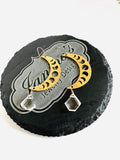 Moon Phase Earrings/Brass Gemstone Moon Earrings/Golden Moon Earrings - Janine Design