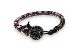 Woven “Goddess” Bracelets/ Leather Bracelets/ Button Bracelets - Purple Beads