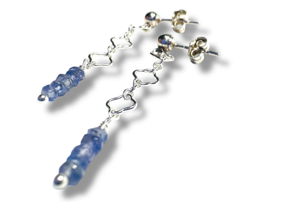 Chain Stud Earrings-Iolite Gemstone Earrings, Modern Chain Earrings