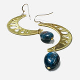Moon Phase Earrings/Brass Gemstone Moon Earrings/Golden Moon Earrings