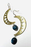 Moon Phase Earrings/Brass Gemstone Moon Earrings/Golden Moon Earrings