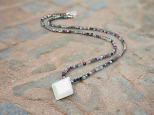 Dainty Beaded Tourmaline  Gemstone Necklace with Moonstone