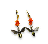 Bee Earrings/Carnelian Gemstone Earrings/Golden Bee Earrings