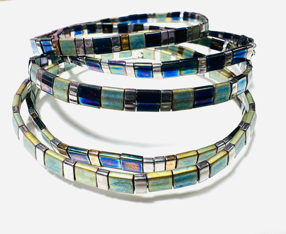 Tila Bead Bracelet/ Flat Stretch Bracelet/Assorted Colors - Janine Design