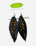 Leather Feather Earrings, Black leather Earrings, Feather Earrings - Janine Design