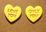 Conversation Heart Earrings/ Clay Earrings, Valentines Earrings/ Heart Earrings - Janine Design