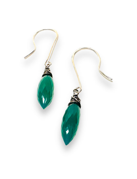 Green Onyx Drop Earrings, Spike Earrings - Janine Design