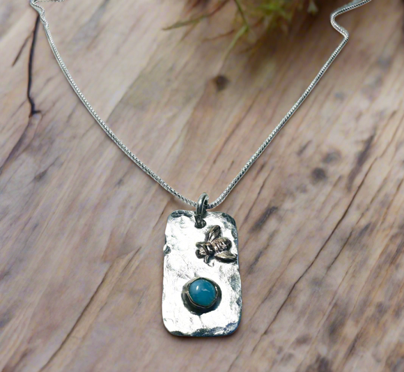 Golden Bee and Larimar Necklace