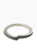 A silver-toned split ring featuring rows of small clear pavé-set stones along the front edge, photographed on a clean white background.