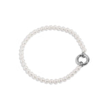 Pearl bracelet with a silver clasp on a white background