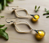 Citrine Drop Earrings/wire Wrapped earrings - Janine Design