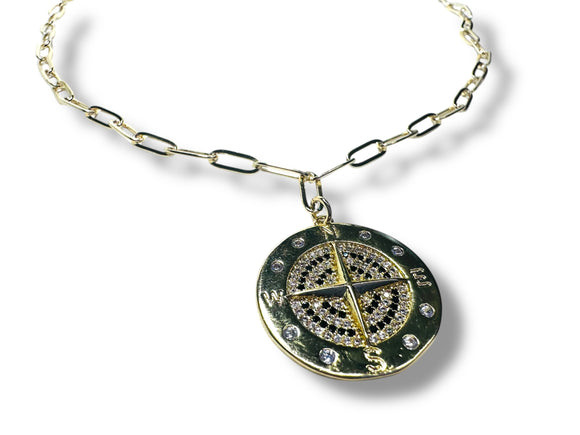 Compass Necklace, l medallion, Gift, Gold Filled Travelers Medallion, Graduation Gift - Janine Design