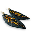 Leather Feather Earrings, Black leather Earrings, Feather Earrings - Janine Design