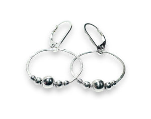 Silver Bead Circle Earrings, Silver Hoops - Janine Design