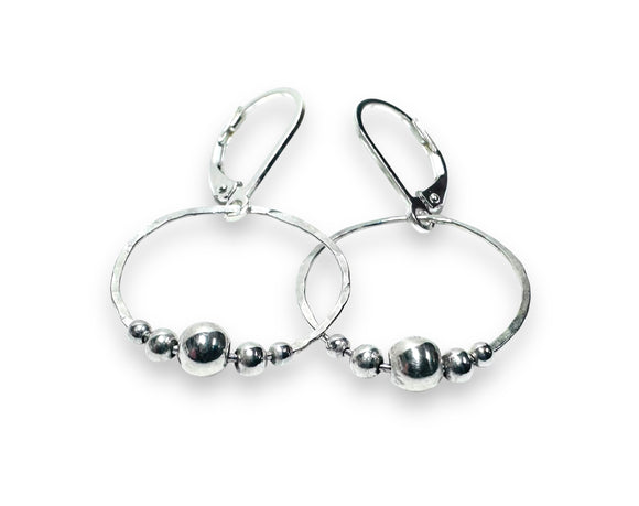 Silver Bead Circle Earrings, Silver Hoops