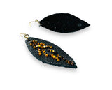 Leather Feather Earrings, Black leather Earrings, Feather Earrings - Janine Design