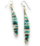 Woven Gemstone Long Drop Earrings/Dainty Turquoise Earrings