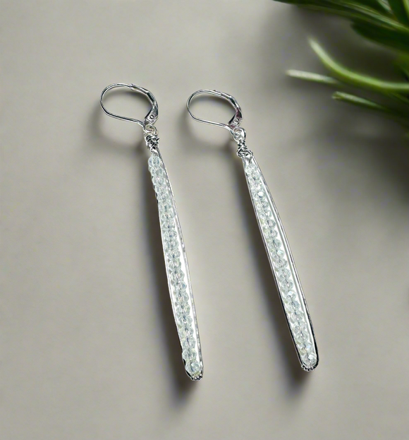 Gemstone Earrings, Gemstone Sparkle Bar Earrings, Silver Bar Earrings - Janine Design