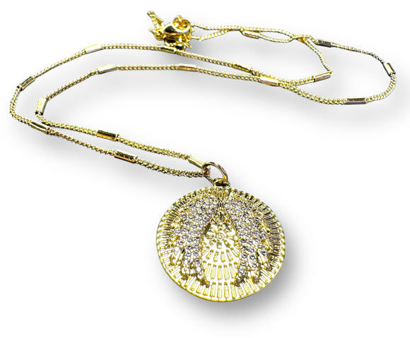 Wings Necklace, medallion, Gift, Gold Filled Medallion, Pave CZ - Janine Design