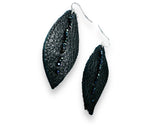 Leather Feather Earrings, Black leather Earrings, Feather Earrings - Janine Design