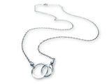 Silver necklace with interlocking rings on a white background