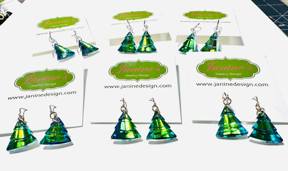 Christmas Tree Crystal Earring/Holiday Earrings/ Tree Earrings/Green Christmas Earrings-Uni-T