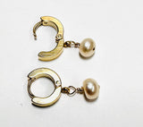 Pearl Huggie Hoops, Pearl Earrings, Hoops - Janine Design