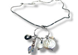 Pearl Charm Necklace/Silver Charm Necklace/March Birthstone