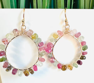 Tourmaline Gemstone Hoop Earrings/Open Earrings - Janine Design