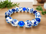 Toile Pattern Ceramic and Glass Stretch Braceler