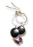 Hexagon Hoop Pearl Earrings, Golden Hoops