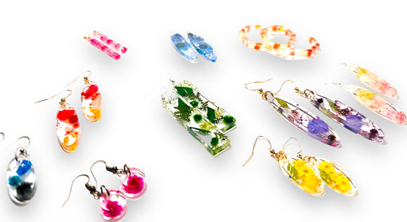 Pressed Flower Earrings/Real Flower Earrings/Resin Flower - Janine Design