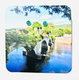 Art Card Studs, Gemstone Earrings, Art Cards, Sterling Studs -Emerald Studs, Bridge of Flowers